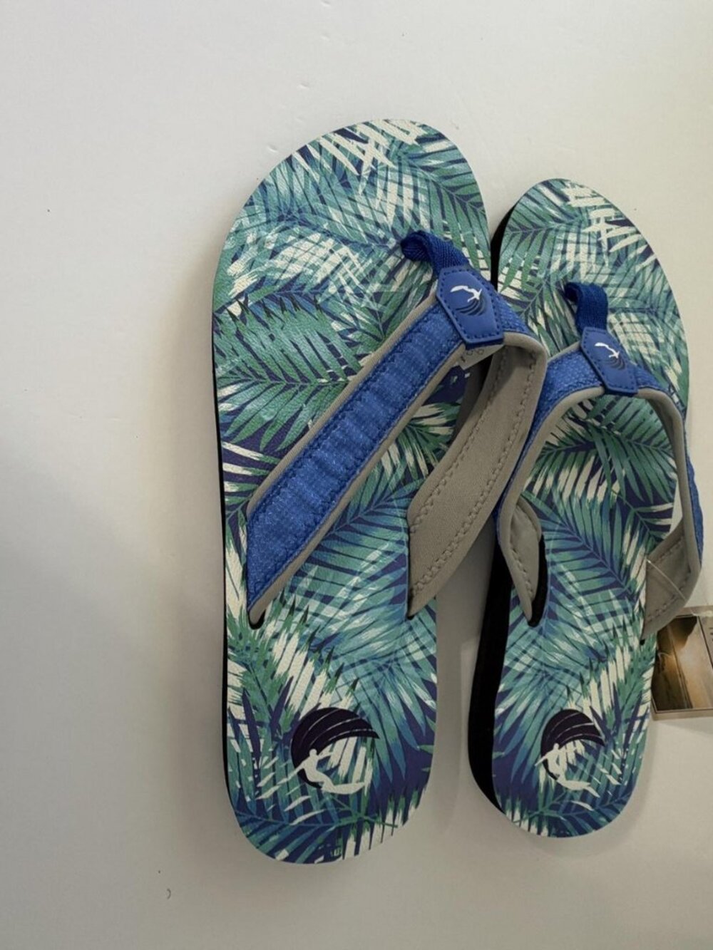 Island Surf Mens Sandals Size 10 Blue Tropical Palm Print Flip Flop Beach Shoes - Picture 2 of 5